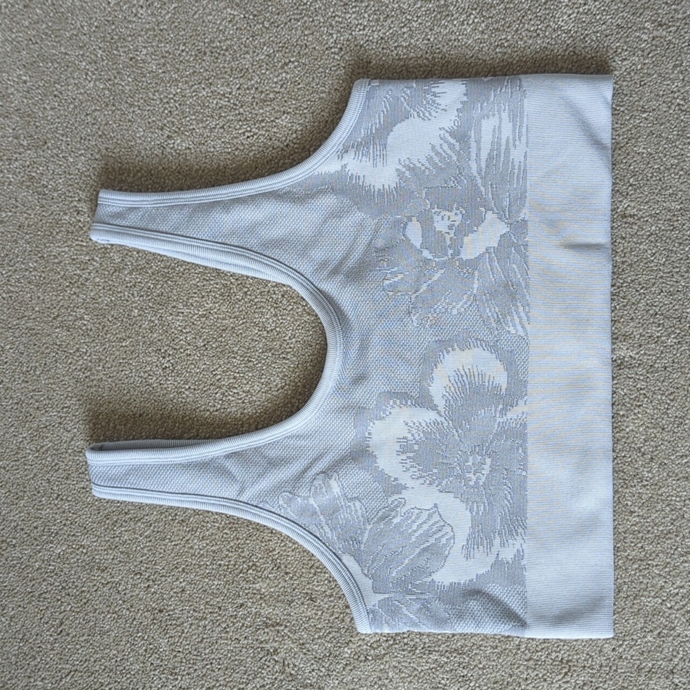 Aerie Offline Seamless Ribbed Grey/Silver Floral Sports Bra Large